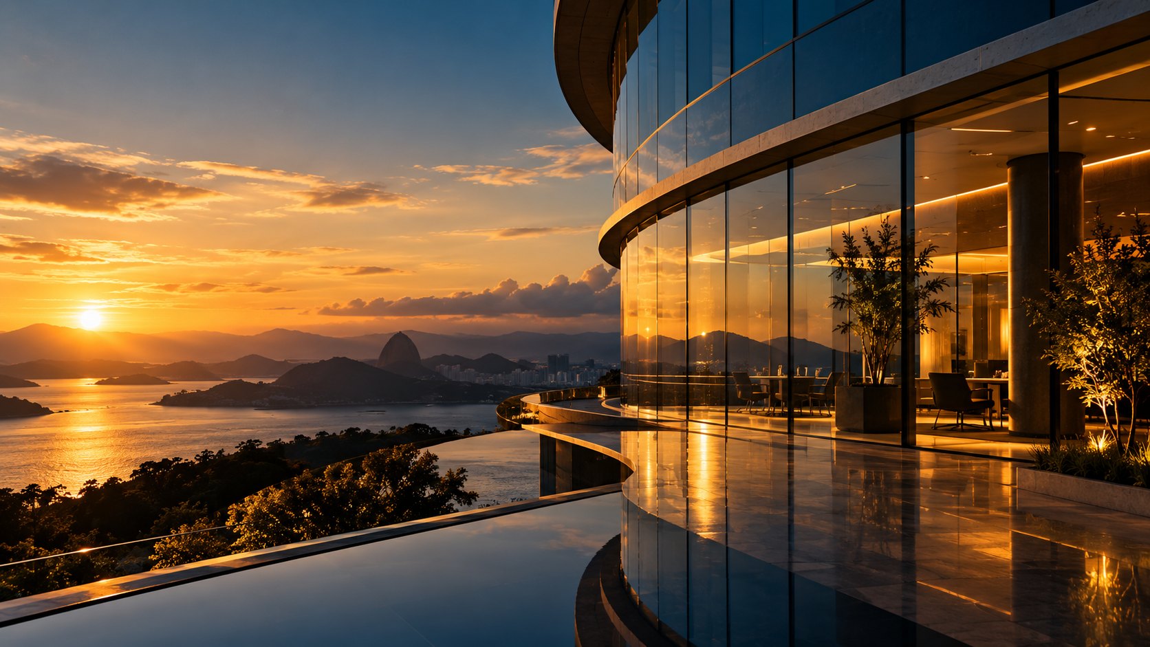 Arquitetura contemporânea ao pôr do sol